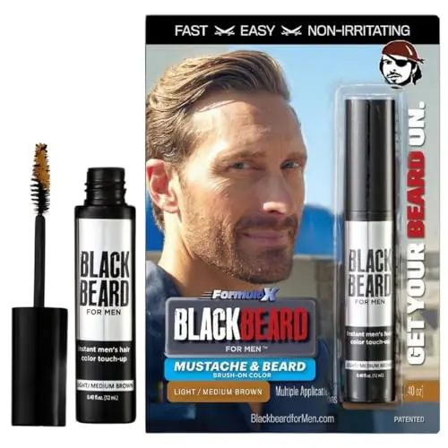 Blackbeard for Men Instant Beard Color in light medium brown packaging