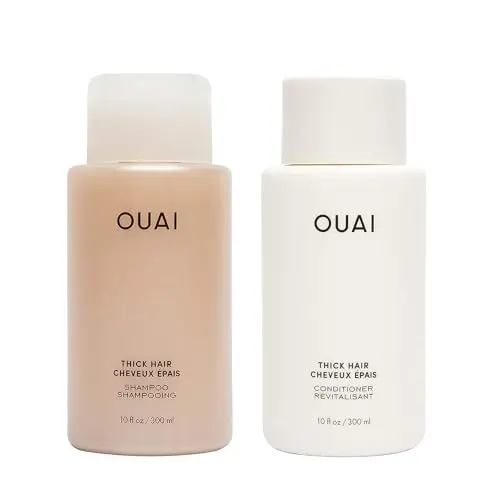 OUAI Thick Hair Shampoo and Conditioner bottles