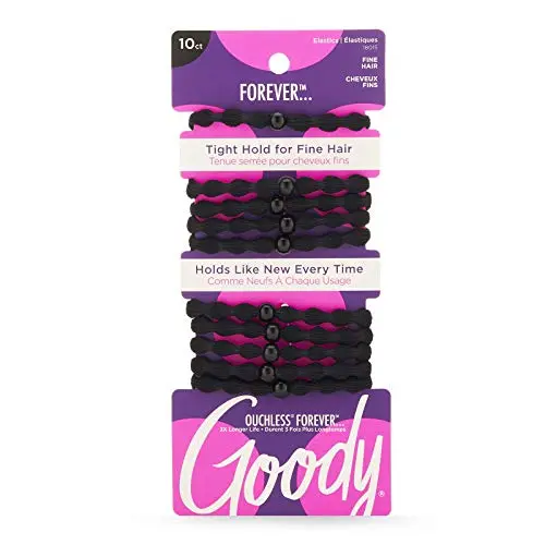 Goody Ouchless Forever Fine Hair Elastics in black, showing their braided design.
