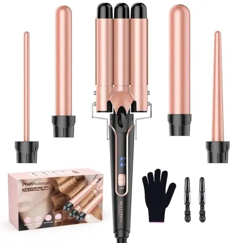 BESTOPE PRO rose gold 5-in-1 curling wand set with multiple barrels