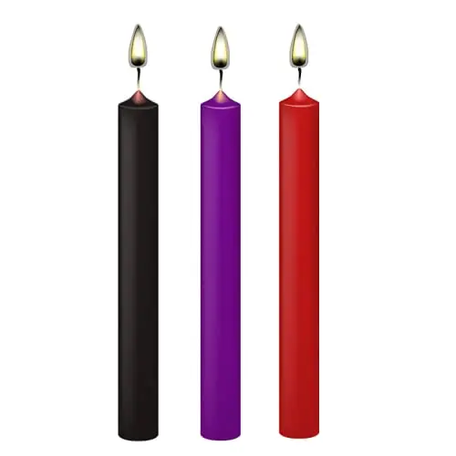 WEIHAI low temperature wax play candles in black, purple, and red