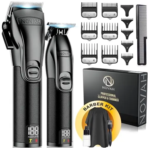 Novah professional cordless hair clipper and trimmer set in matte black