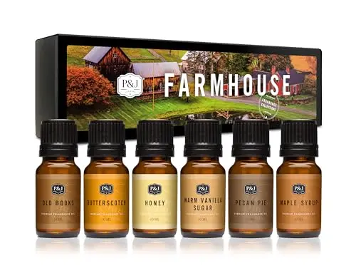 P&J Fragrance Oil Farmhouse Set in gift box with six amber bottles