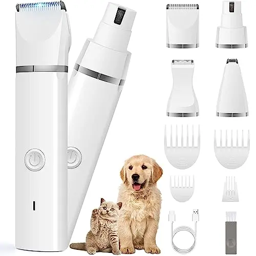 Silver VEECONN pet grooming kit with hair clipper and nail grinder attachments