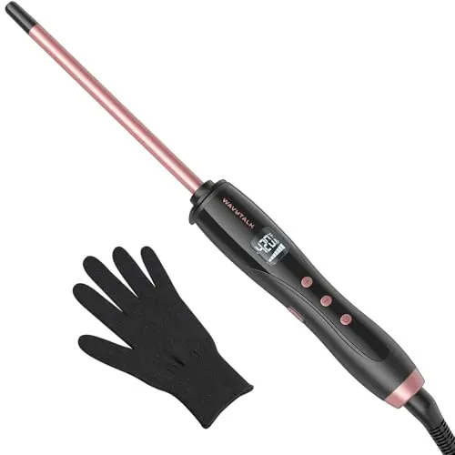 Wavytalk rose pink 3/8 inch small ceramic curling wand on a table