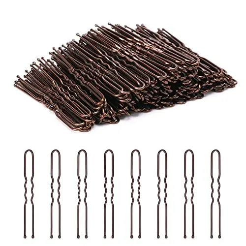 Cehony brown metal U-shaped hair pins in a reusable box
