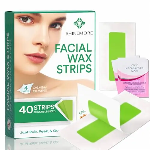 ShineMore facial wax strips package with 40 strips and wipes