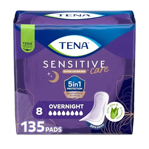 TENA Sensitive Care Incontinence Pads with Aloe and Vitamin E for overnight protection