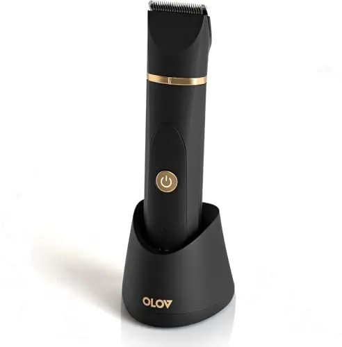 OLOV electric body hair trimmer for groin and bikini area in black and gold