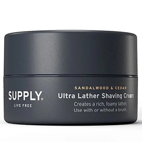 SUPPLY Ultra Lather Shaving Cream jar with sandalwood and cedar scent