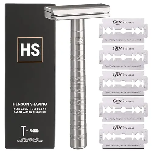 Henson AL13 aluminum safety razor with spare blades