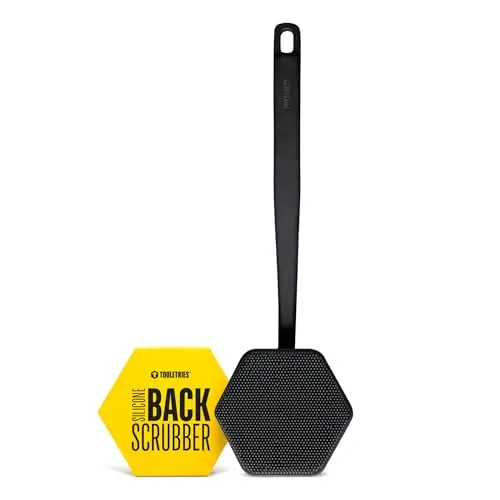 TOOLETRIES charcoal gray silicone back scrubber with long handle