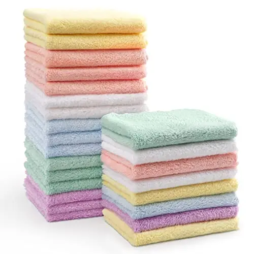 HOMEXCEL 24-pack microfiber coral fleece baby washcloths in multicolor
