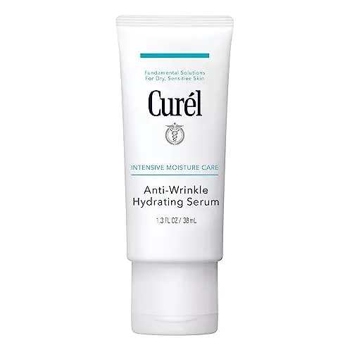 Curel Japanese Anti-Wrinkle Hydrating Serum in a white and blue bottle