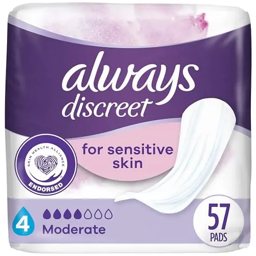 Always Discreet Incontinence Pads with fragrance-free formula and RapidDry technology