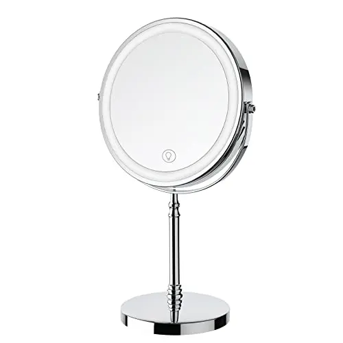 DEIOVWXS chrome round lighted makeup mirror with 3-color LED ring