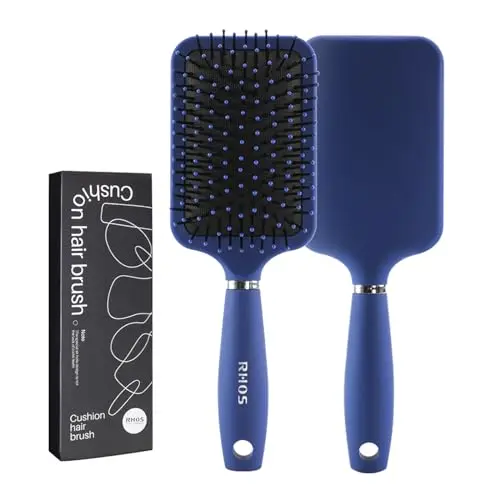 RHOS Paddle Hair Brush with blue square cushion head and plastic handle