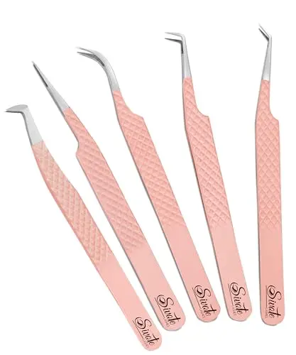 SIVOTE pack of 5 peach-colored lash tweezers with diamond grip