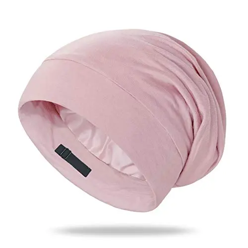 OLESILK pink mulberry silk sleep bonnet with adjustable strap