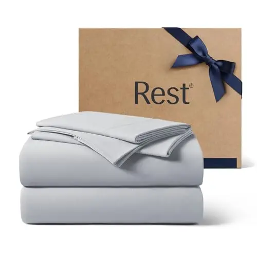 REST Evercool+ Cooling Sheet Set in Light Gray on a bed