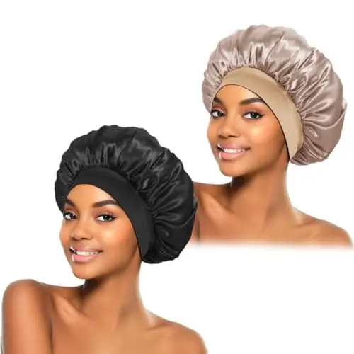 ZHENSILK black and gold satin sleeping bonnets two-pack