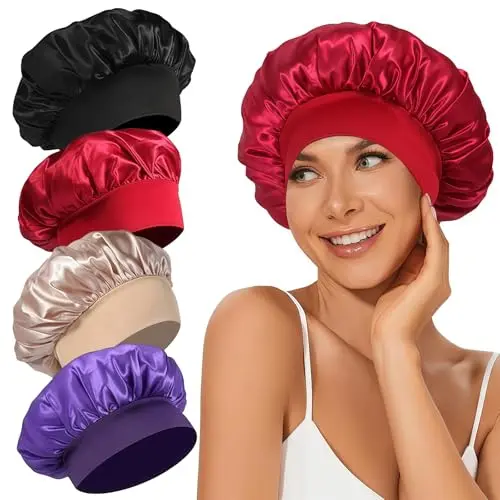 LEADUWAY set of four colorful satin sleep bonnets