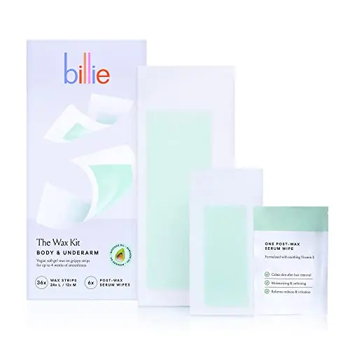 Billie wax kit for body and underarm with wax strips and serum wipes