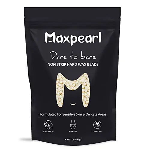 Maxpearl hard wax beads in a jar, designed specifically for facial hair removal.