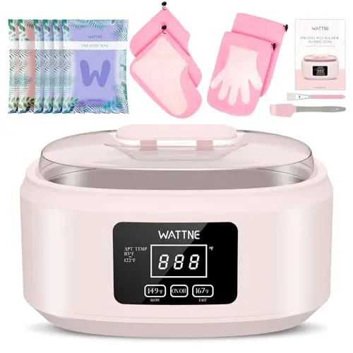 Pink WATTNE paraffin wax machine with extensive accessory kit