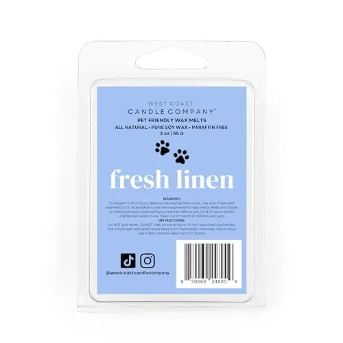 West Coast Candle Company Fresh Linen pet-safe wax melts in a glass container