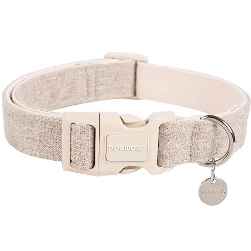 DOGWONG Khaki Cotton Hemp Dog Collar for sensitive skin