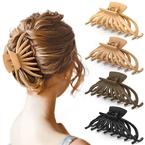 OPAUL 4-pack of large hair claw clips in blonde, caramel, chestnut, and black