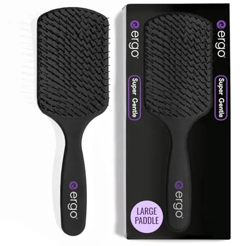 ERGO Super Gentle Large Paddle Brush with black oblong head and soft-touch silicone handle