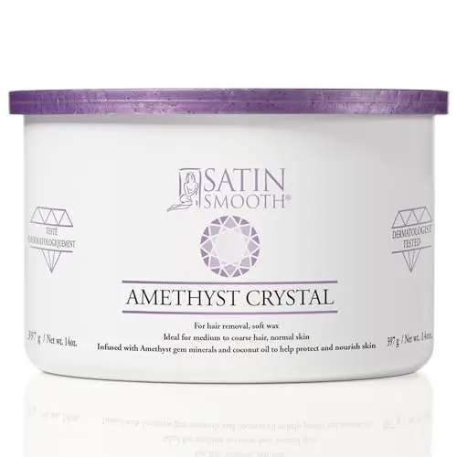 Satin Smooth amethyst crystal soft wax jar for medium to coarse facial hair removal
