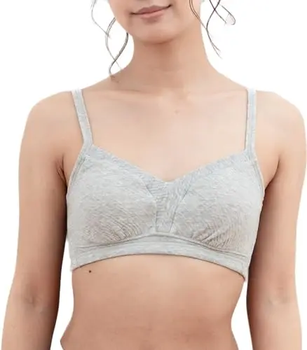 bodyhints 100% cotton wireless bra for sensitive skin, shown in a soft neutral color