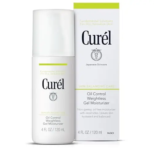 Curel Oil Control Hydrating Water Essence in a tall, slim, pale blue bottle