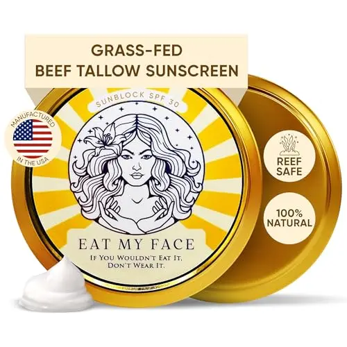 Eat My Face Beef Tallow Sunscreen SPF 30 jar with natural design