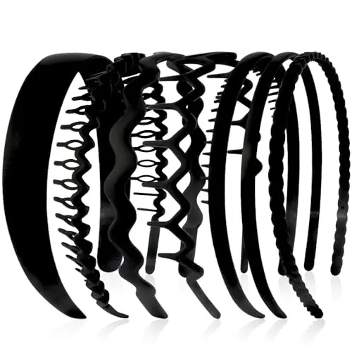 AHONEY 7 pack black headbands with teeth for thick hair