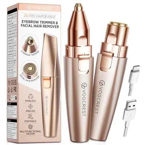 VG VOGCREST rechargeable eyebrow and facial hair trimmer with LED light in rose gold