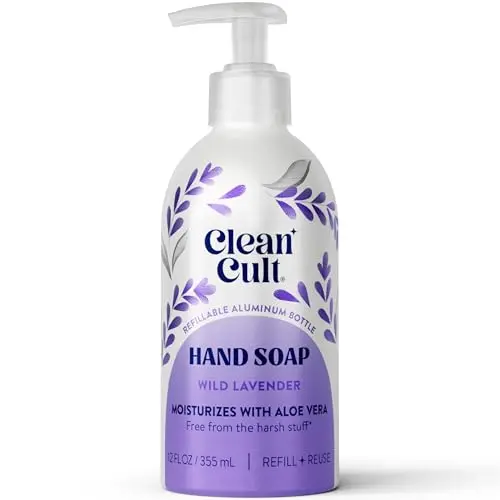 Cleancult Wild Lavender Hand Soap in refillable aluminum bottle