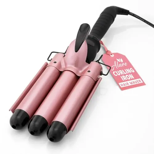 Alure rose gold triple barrel curling iron wand with LCD display