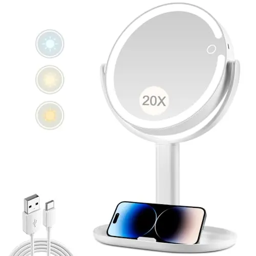 MIYADIVA 20X double-sided lighted vanity mirror with wide base