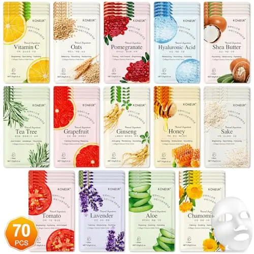 KONEUK 70 pack assorted facial sheet masks in a gift box