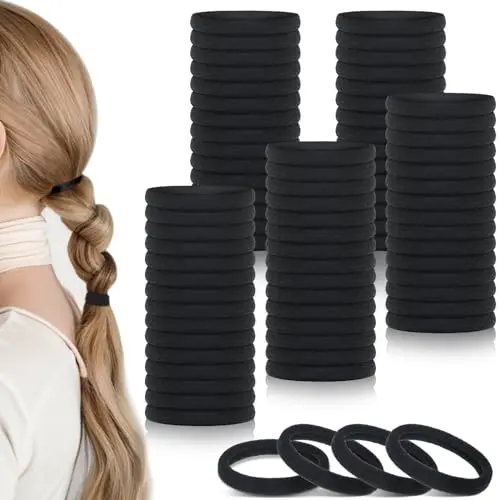 obeoby 100 pack of black seamless nylon hair ties