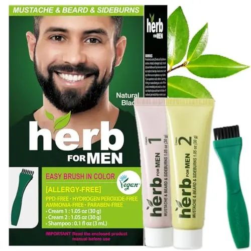 Herb For Men Mustache and Beard dye in nature black with natural ingredients label