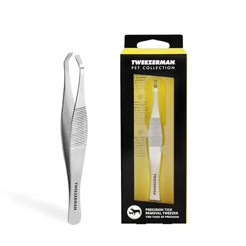Tweezerman silver stainless steel pet tick removal tweezer.