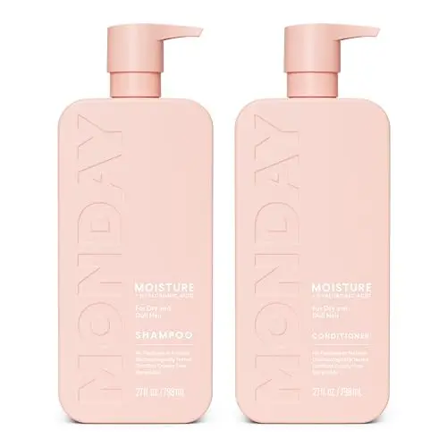 MONDAY HAIRCARE Moisture shampoo and conditioner set in large pink bottles