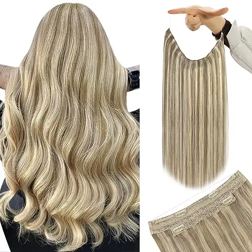 YoungSee 120G wire hair extensions in light brown with blonde highlights
