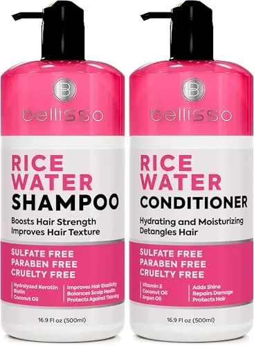 BELLISSO Rice Water Shampoo and Conditioner Set for thin fine hair