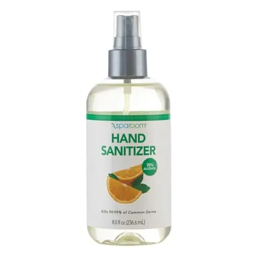 SpaRoom Hand Sanitizer Spray Orange in a leak-proof bottle